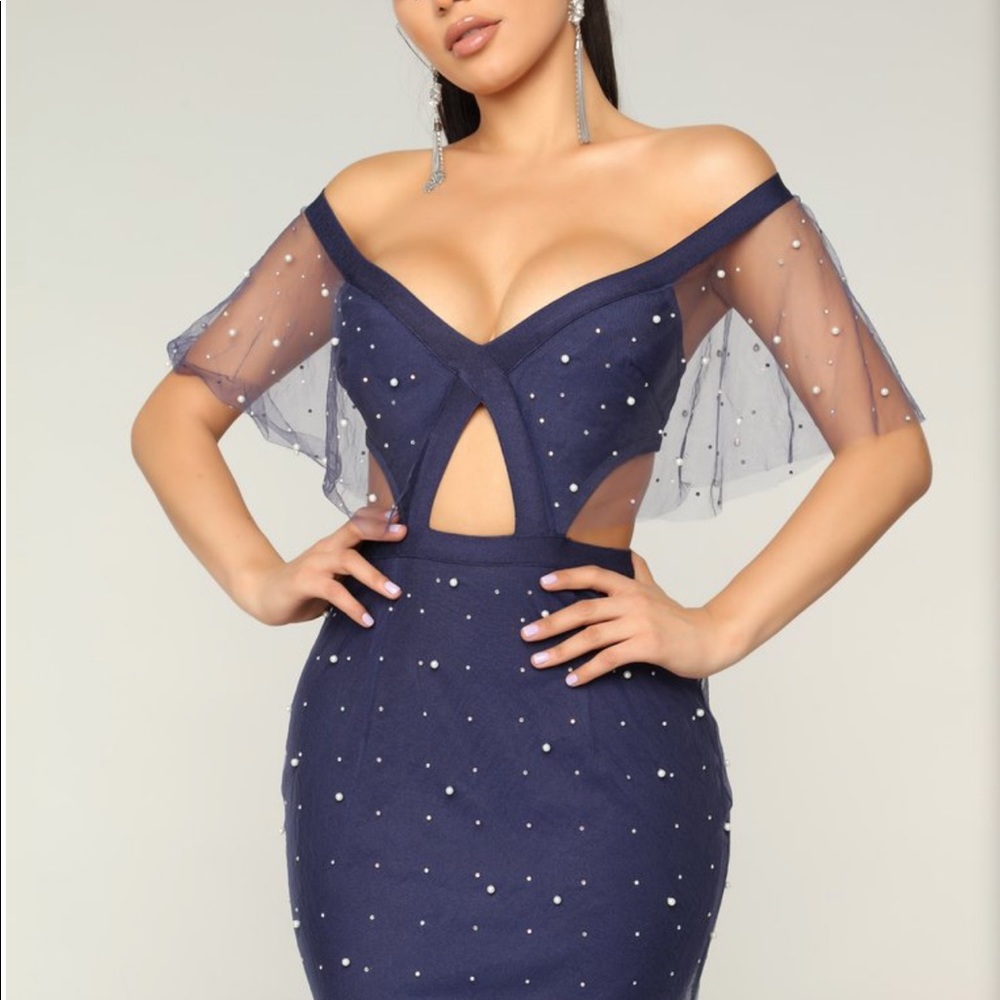 Fashion Nova Sheer beaded rhinestone maxi dress - Picture 2 of 6